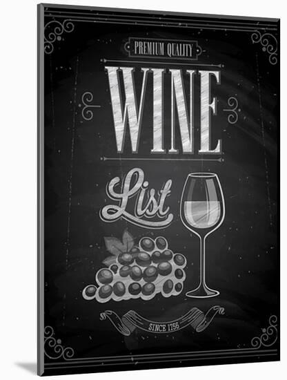 Vintage Wine List Poster Chalkboard-avean-Mounted Art Print