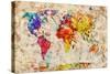 Vintage World Map. Colorful Paint, Watercolor, Retro Style Expression on Grunge, Old Paper.-Michal Bednarek-Stretched Canvas