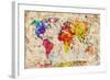 Vintage World Map. Colorful Paint, Watercolor, Retro Style Expression on Grunge, Old Paper.-Michal Bednarek-Framed Art Print