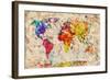 Vintage World Map. Colorful Paint, Watercolor, Retro Style Expression on Grunge, Old Paper.-Michal Bednarek-Framed Art Print