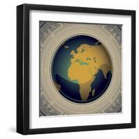 Vintage World Map Designed Banner-Rashomon-Framed Art Print