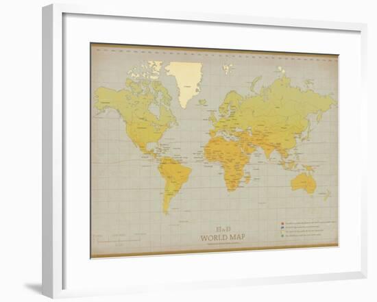 Vintage World Map-The Vintage Collection-Framed Premium Giclee Print