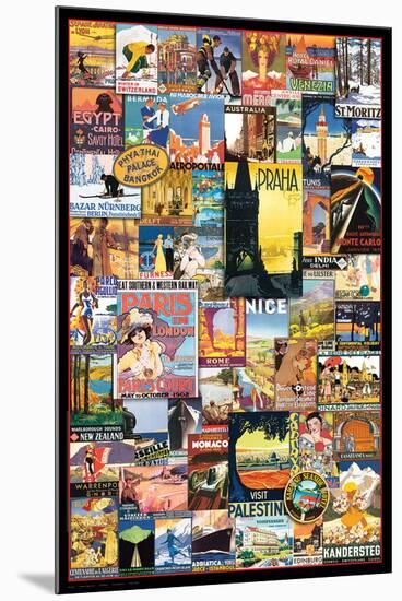 Vintage World Travel Ads Collage-null-Mounted Poster