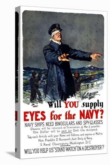 Vintage World War I Propaganda Poster Featuring a Blindfolded Ship Captain-null-Stretched Canvas