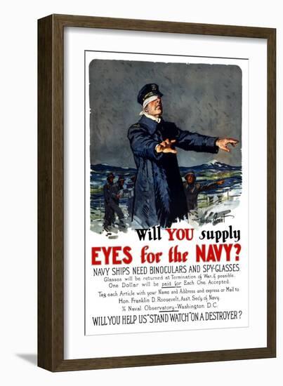Vintage World War I Propaganda Poster Featuring a Blindfolded Ship Captain-null-Framed Art Print