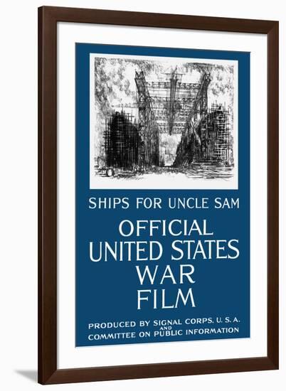 Vintage World War I Propaganda Poster Featuring a Navy Shipyard-null-Framed Art Print