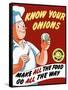 Vintage World War II Poster of a Chef Holding An Onion with a Tear in His Eye-Stocktrek Images-Framed Stretched Canvas