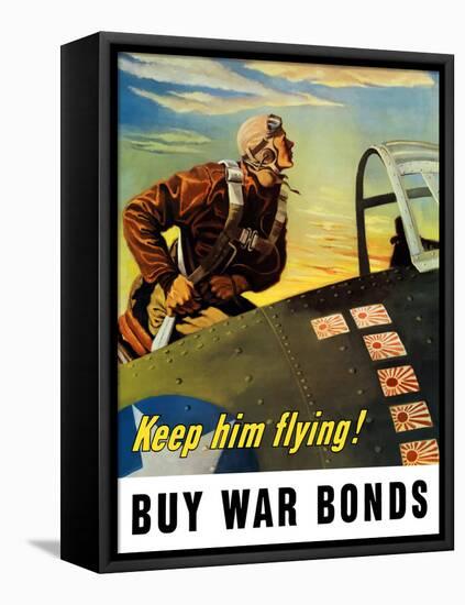 Vintage World War II Poster of a Fighter Pilot Climbing Into His Airplane-Stocktrek Images-Framed Stretched Canvas