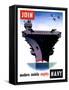 Vintage World War II Poster of An Aircraft Carrier with Three Planes Flying Overhead-Stocktrek Images-Framed Stretched Canvas