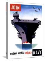 Vintage World War II Poster of An Aircraft Carrier with Three Planes Flying Overhead-Stocktrek Images-Stretched Canvas