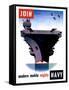 Vintage World War II Poster of An Aircraft Carrier with Three Planes Flying Overhead-Stocktrek Images-Framed Stretched Canvas