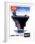 Vintage World War II Poster of An Aircraft Carrier with Three Planes Flying Overhead-Stocktrek Images-Framed Premium Photographic Print
