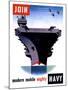 Vintage World War II Poster of An Aircraft Carrier with Three Planes Flying Overhead-Stocktrek Images-Mounted Photographic Print