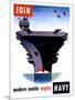 Vintage World War II Poster of An Aircraft Carrier with Three Planes Flying Overhead-Stocktrek Images-Mounted Photographic Print