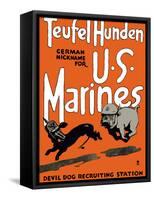 Vintage World War One Poster of a Marine Corps Bulldog Chasing a German Dachshund-Stocktrek Images-Framed Stretched Canvas