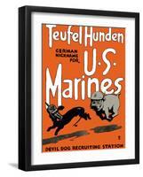 Vintage World War One Poster of a Marine Corps Bulldog Chasing a German Dachshund-Stocktrek Images-Framed Photographic Print