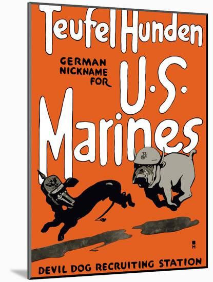 Vintage World War One Poster of a Marine Corps Bulldog Chasing a German Dachshund-Stocktrek Images-Mounted Photographic Print