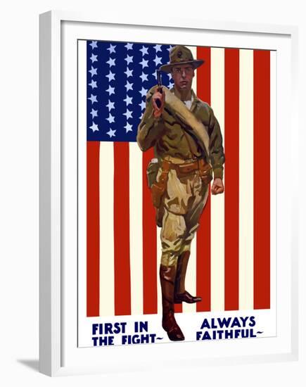 Vintage World War One Poster of a US Marine Holding His Sidearm-Stocktrek Images-Framed Premium Photographic Print