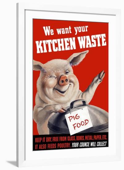 Vintage World Ware II Poster Featuring a Pig Standing with a Garbage Can-Stocktrek Images-Framed Art Print