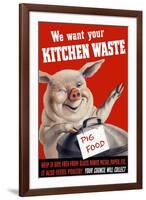 Vintage World Ware II Poster Featuring a Pig Standing with a Garbage Can-Stocktrek Images-Framed Art Print