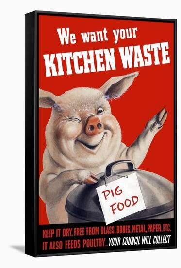 Vintage World Ware II Poster Featuring a Pig Standing with a Garbage Can-Stocktrek Images-Framed Stretched Canvas