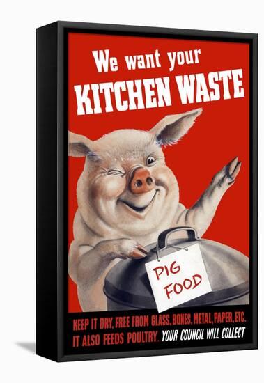 Vintage World Ware II Poster Featuring a Pig Standing with a Garbage Can-Stocktrek Images-Framed Stretched Canvas