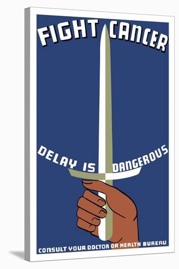 Vintage Wpa Propaganda Poster Featuring a Hand Holding a Sword-null-Stretched Canvas