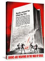 Vintage WWII propaganda poster of German soldiers burning books in front of a giant book.-Vernon Lewis Gallery-Stretched Canvas