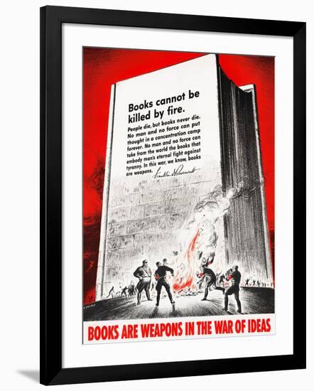 Vintage WWII propaganda poster of German soldiers burning books in front of a giant book.-Vernon Lewis Gallery-Framed Art Print