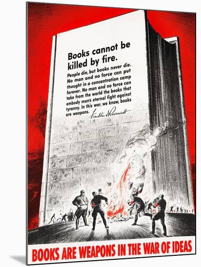 Vintage WWII propaganda poster of German soldiers burning books in front of a giant book.-Vernon Lewis Gallery-Mounted Art Print