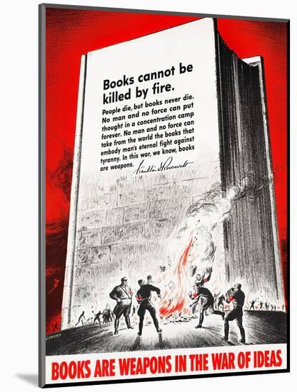 Vintage WWII propaganda poster of German soldiers burning books in front of a giant book.-Vernon Lewis Gallery-Mounted Art Print