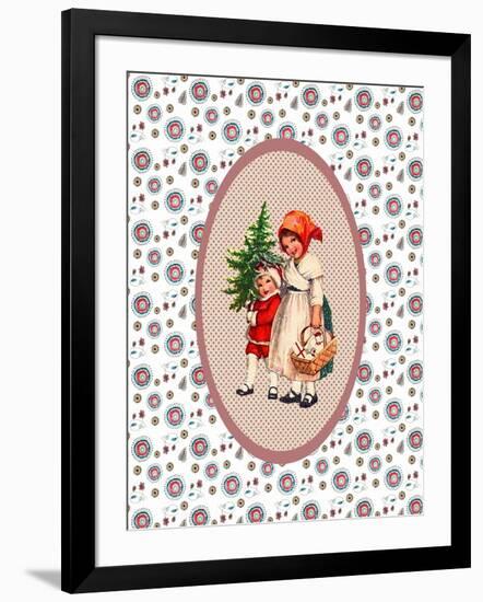 Vintage Xmas Children with Tree-Effie Zafiropoulou-Framed Giclee Print