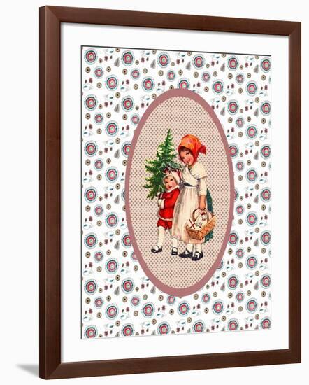 Vintage Xmas Children with Tree-Effie Zafiropoulou-Framed Giclee Print