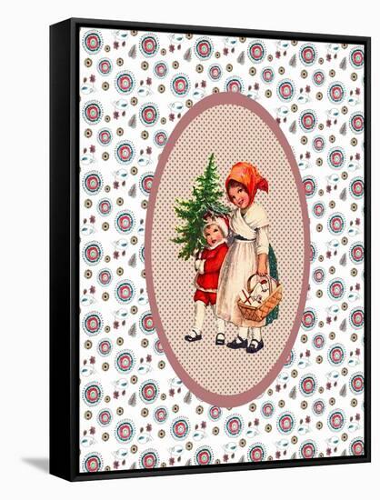 Vintage Xmas Children with Tree-Effie Zafiropoulou-Framed Stretched Canvas