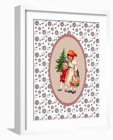 Vintage Xmas Children with Tree-Effie Zafiropoulou-Framed Giclee Print