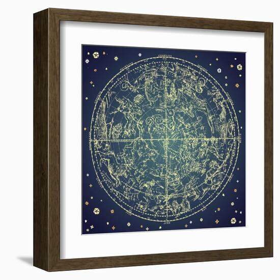 Vintage Zodiac Constellation Of Northern Stars-Alisa Foytik-Framed Art Print