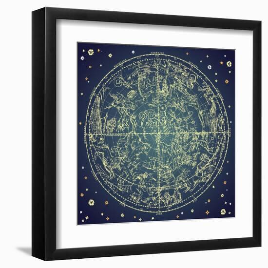 Vintage Zodiac Constellation Of Northern Stars-Alisa Foytik-Framed Art Print