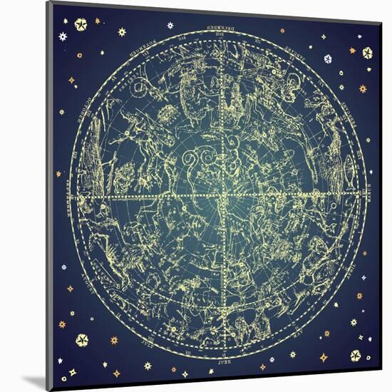 Vintage Zodiac Constellation Of Northern Stars-Alisa Foytik-Mounted Art Print