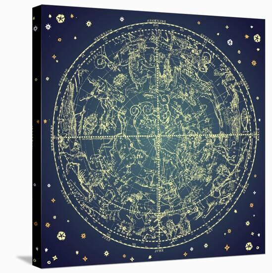 Vintage Zodiac Constellation Of Northern Stars-Alisa Foytik-Stretched Canvas