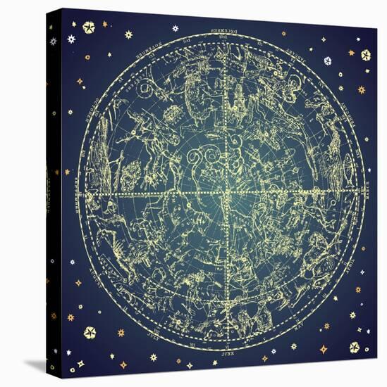 Vintage Zodiac Constellation Of Northern Stars-Alisa Foytik-Stretched Canvas
