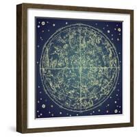 Vintage Zodiac Constellation Of Northern Stars-Alisa Foytik-Framed Art Print