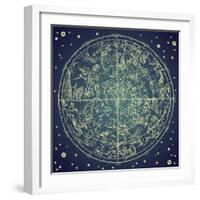 Vintage Zodiac Constellation Of Northern Stars-Alisa Foytik-Framed Art Print