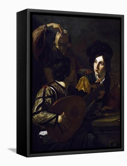 Viola Player, Detail from Drinking Party with Lute Player-Nicolas Tournier-Framed Stretched Canvas