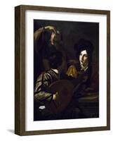 Viola Player, Detail from Drinking Party with Lute Player-Nicolas Tournier-Framed Giclee Print