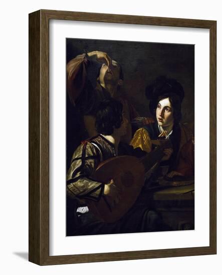 Viola Player, Detail from Drinking Party with Lute Player-Nicolas Tournier-Framed Giclee Print