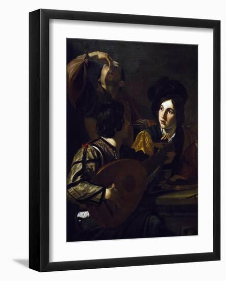 Viola Player, Detail from Drinking Party with Lute Player-Nicolas Tournier-Framed Giclee Print