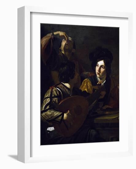 Viola Player, Detail from Drinking Party with Lute Player-Nicolas Tournier-Framed Giclee Print