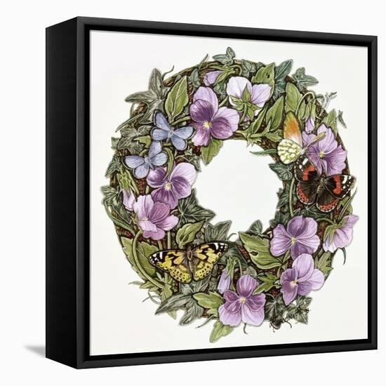 Violas and Butterflies-Linda Ravenscroft-Framed Stretched Canvas