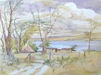 Huts by Lake Naivasha, with Mount Longonot in the Background, Kenya, 1931-Violet Baber Mimpriss-Giclee Print