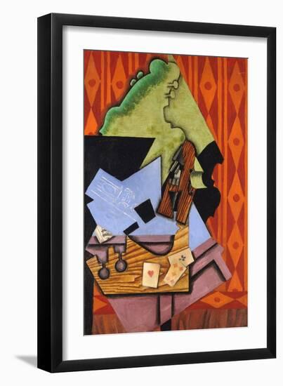 Violin and Playing Cards on a Table-Juan Gris-Framed Premium Giclee Print